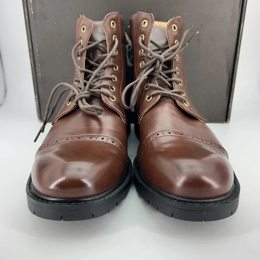 NY&C Matt Combat Boots Mens Size 11 Brown Coffee Cap Toe Lace Up Ankle NY1283